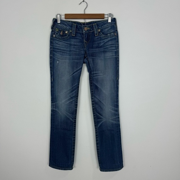 True Religion Signature Boot 26 Medium Dark Denim Distressed Pocket Vintage Y2K - Picture 1 of 13